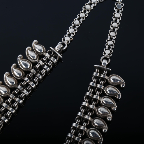 1282 - An Indian silver fringe necklace, with pear drops, necklace length 41cm, 120g