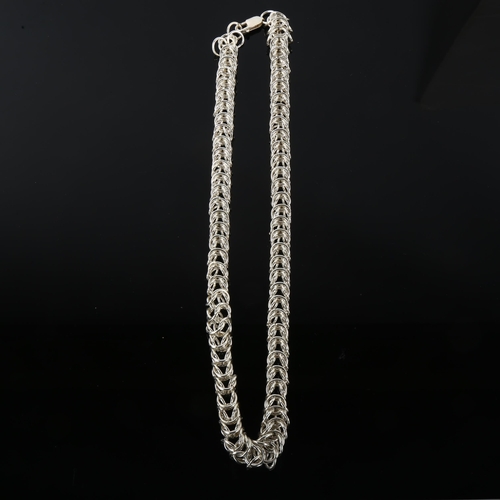 1283 - A heavy handmade silver hoop link chain necklace, by Claude Wilkes, hallmarks London 2017, necklace ... 