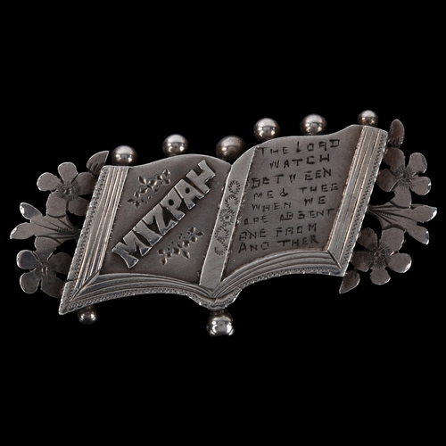 1297 - A late Victorian silver Mizpah Bible brooch, hallmarks Birmingham 1899, brooch length 41.3mm, 3.7g