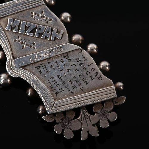 1297 - A late Victorian silver Mizpah Bible brooch, hallmarks Birmingham 1899, brooch length 41.3mm, 3.7g