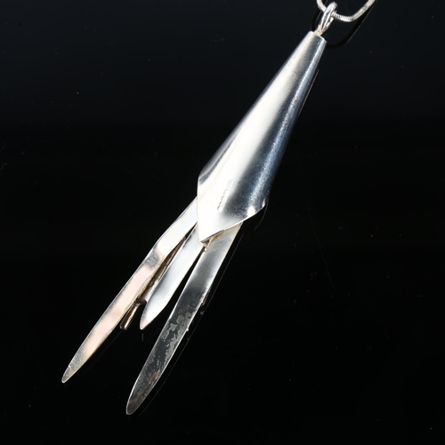 1298 - A large handmade sterling silver bulrush pendant necklace, on silver snake link chain, by Claude Wil... 