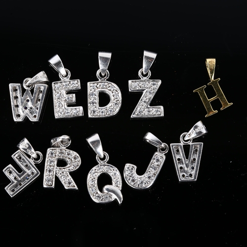 1316 - AAGAARD - 10 Danish sterling silver and cubic zirconia initial pendants, height 19.2mm, 16.7g total