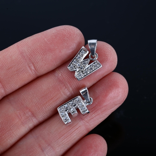 1316 - AAGAARD - 10 Danish sterling silver and cubic zirconia initial pendants, height 19.2mm, 16.7g total