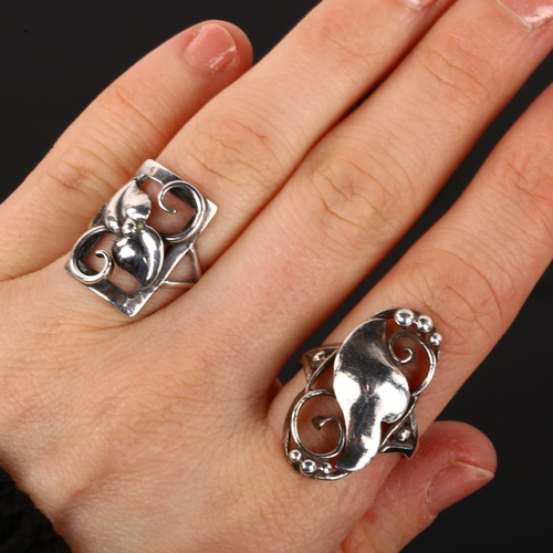 1319 - 3 Danish Art Nouveau silver floral rings, makers include John Lauridsen, sizes K, N and O, 11.2g tot... 