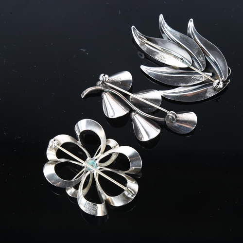 1322 - NIELS ERIK FROM - 3 Danish modernist sterling silver brooches, including leaf design, largest length... 