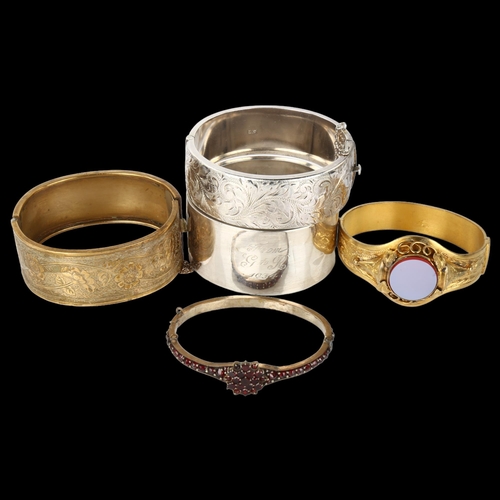 1323 - 4 hinged bangles, including Bohemian garnet example, 111.4g total (4)