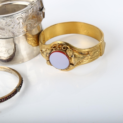 1323 - 4 hinged bangles, including Bohemian garnet example, 111.4g total (4)