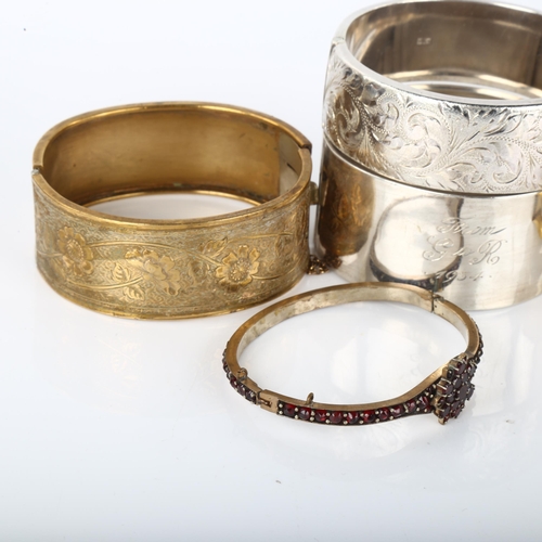 1323 - 4 hinged bangles, including Bohemian garnet example, 111.4g total (4)