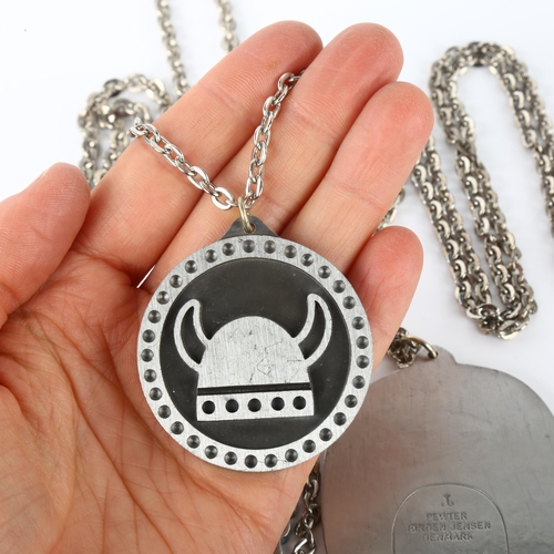 1324 - JORGEN JENSEN - 4 large Danish pewter Viking Revival pendant necklaces, largest diameter 67.4mm, 270... 