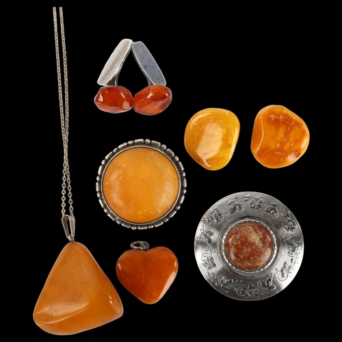 1328 - Various silver and Baltic amber jewellery, including earrings cufflinks, pendants etc, 35.2g total