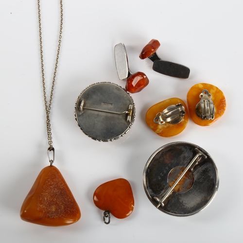 1328 - Various silver and Baltic amber jewellery, including earrings cufflinks, pendants etc, 35.2g total