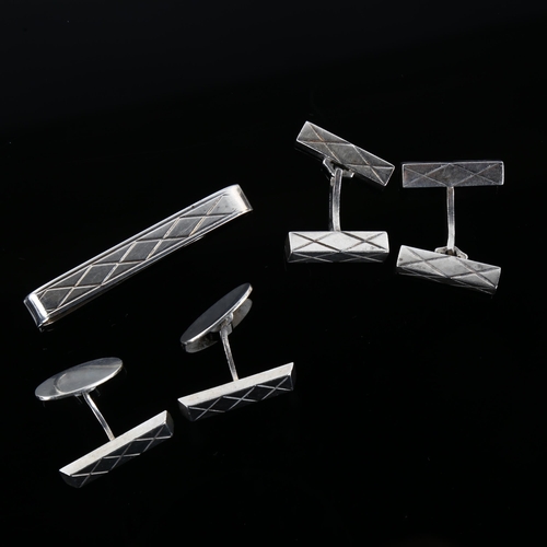 1329 - Various Danish sterling silver geometric dress jewellery, comprising 2 x pairs of cufflinks, and 1 t... 