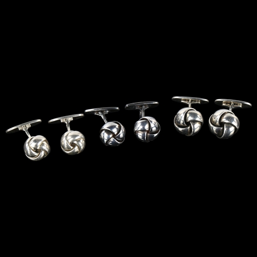 1330 - 3 pairs of Danish silver knot cufflinks, largest diameter 13.6mm, 35.9g total (3 pairs)