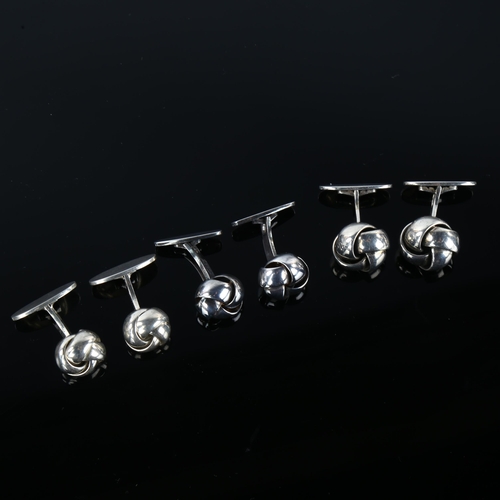 1330 - 3 pairs of Danish silver knot cufflinks, largest diameter 13.6mm, 35.9g total (3 pairs)