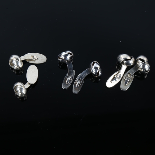 1330 - 3 pairs of Danish silver knot cufflinks, largest diameter 13.6mm, 35.9g total (3 pairs)