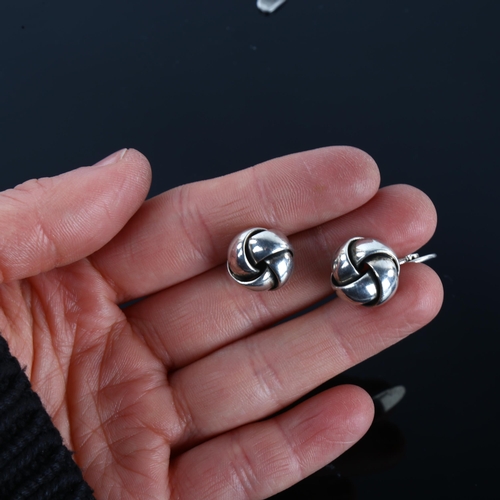 1330 - 3 pairs of Danish silver knot cufflinks, largest diameter 13.6mm, 35.9g total (3 pairs)