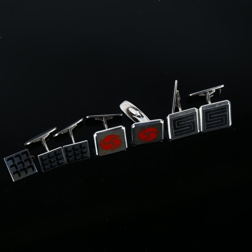 1331 - 3 pairs of Danish silver and enamel cufflinks, and a matching tie badge, largest panel width 17.1mm,... 