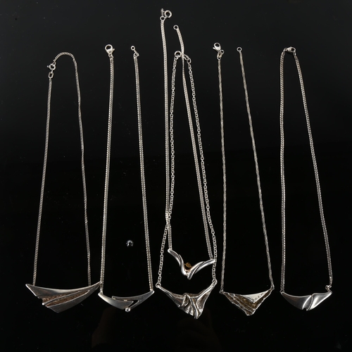 1335 - 6 Danish modernist silver fold pendant necklaces, makers include Gifa, largest pendant length 51.5mm... 