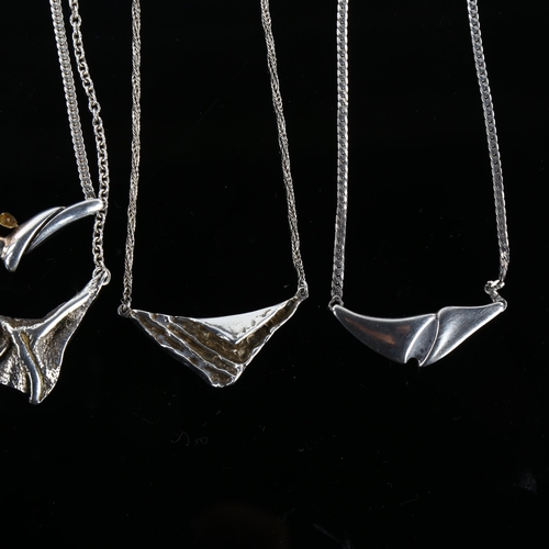 1335 - 6 Danish modernist silver fold pendant necklaces, makers include Gifa, largest pendant length 51.5mm... 