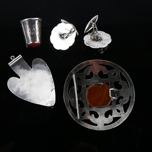 1336 - A group of Scandinavian sterling silver stone set jewellery, including pendant and pair of cufflinks... 