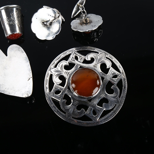 1336 - A group of Scandinavian sterling silver stone set jewellery, including pendant and pair of cufflinks... 