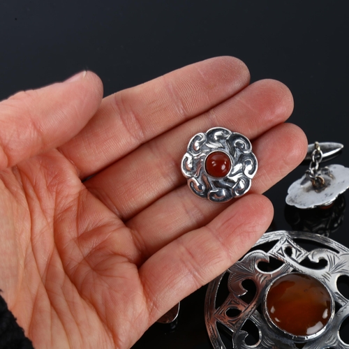 1336 - A group of Scandinavian sterling silver stone set jewellery, including pendant and pair of cufflinks... 