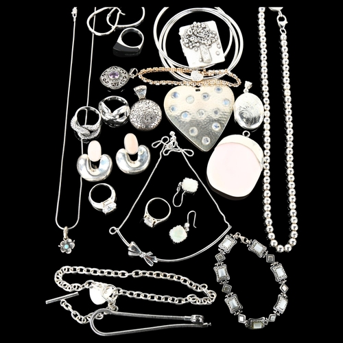 1343 - Various silver jewellery, including Labradorite heart pendant etc, 300g gross