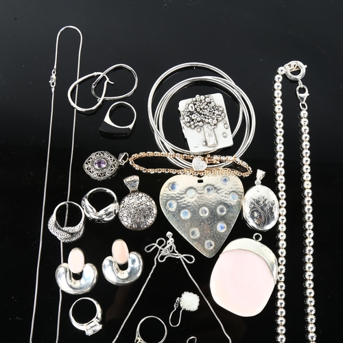 1343 - Various silver jewellery, including Labradorite heart pendant etc, 300g gross