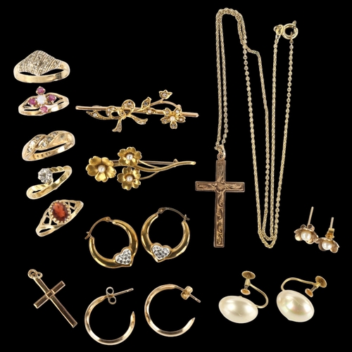 1346 - Various gold jewellery, comprising 18ct (2.5g), 15ct (5.3g), and 9ct (19.2g gross)