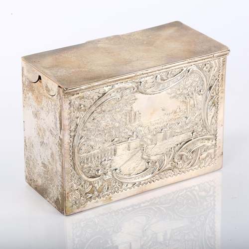 1361 - A late Victorian silver playing card box, with relief embossed lover and country scenes, by Henry Ma... 