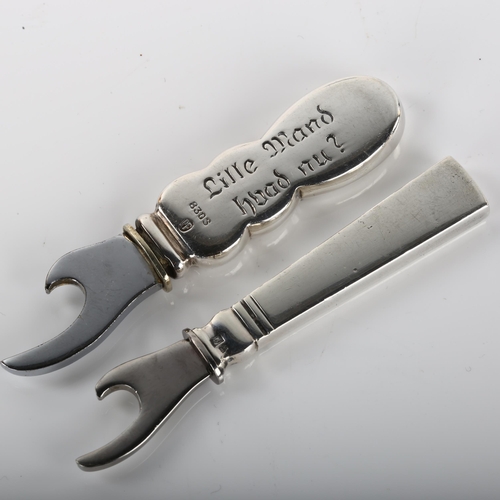 1365 - 2 Danish sterling silver-handled bottle openers, makers include Georg Jensen, largest length 8cm (2)