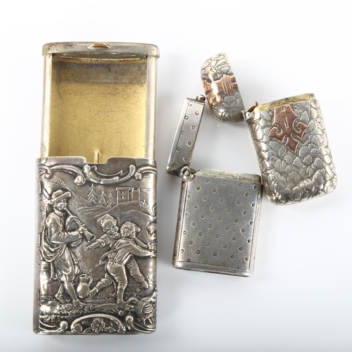 1369 - 3 Continental silver Vesta cases, largest length 6.5cm (3)