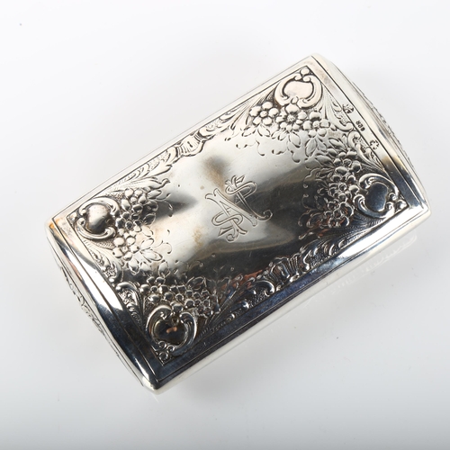 1370 - A Continental silver cushion snuffbox, relief embossed decoration, length 9.5cm, 2.9oz