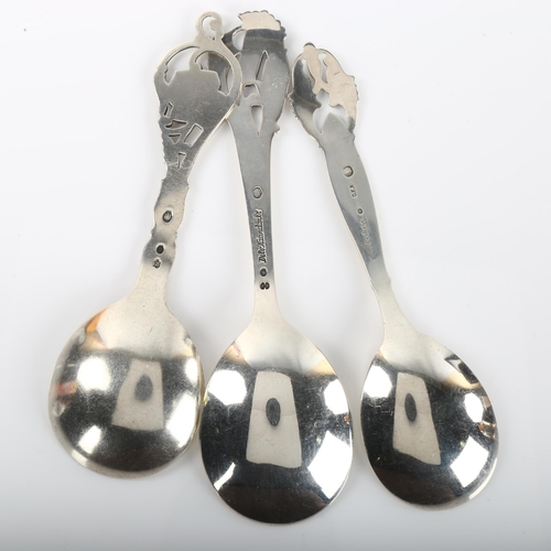 1375 - 3 Danish Art Deco silver preserve spoons, largest length 14.5cm, 2.4oz total (3)