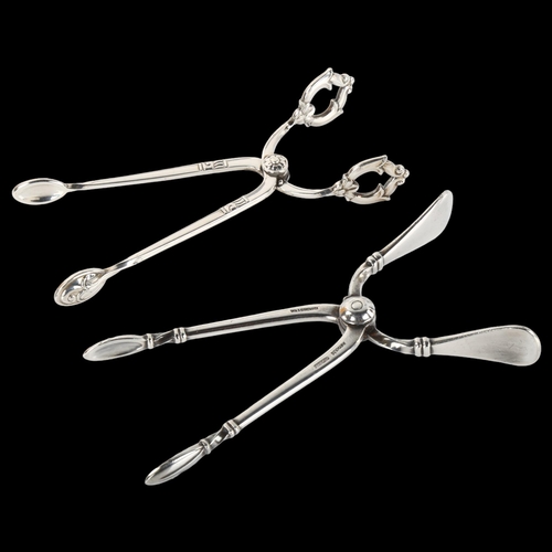 1380 - 2 pairs of Danish sterling silver sugar tongs, length 10cm (2)