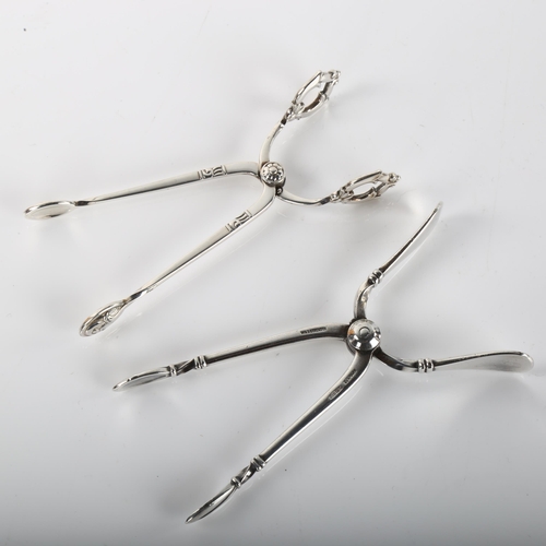 1380 - 2 pairs of Danish sterling silver sugar tongs, length 10cm (2)