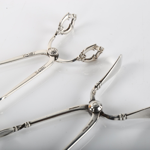 1380 - 2 pairs of Danish sterling silver sugar tongs, length 10cm (2)