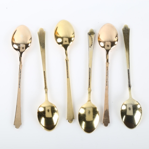 1382 - EGON LAURIDSEN - a set of 6 Danish vermeil sterling silver and harlequin enamel coffee spoons, lengt... 