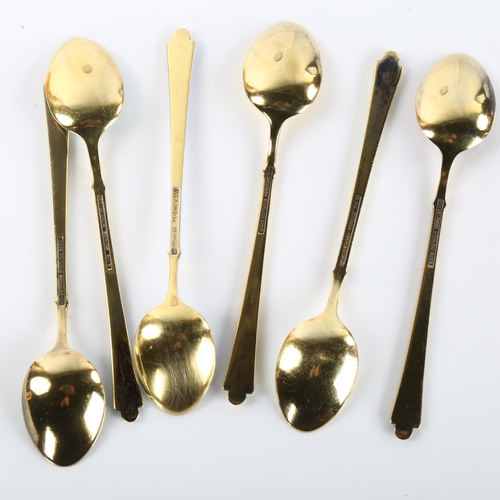 1383 - EGON LAURIDSEN - a set of 6 Danish vermeil sterling silver and harlequin enamel coffee spoons, with ... 