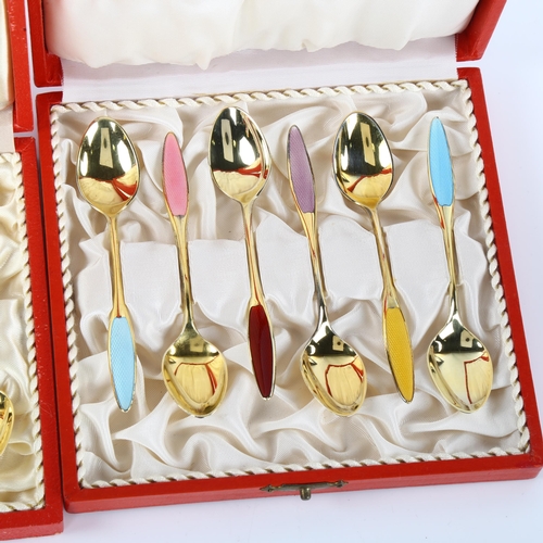 1385 - FRIGAST - a set of 12 Danish vermeil sterling silver and harlequin enamel coffee spoons, length 9.5c... 