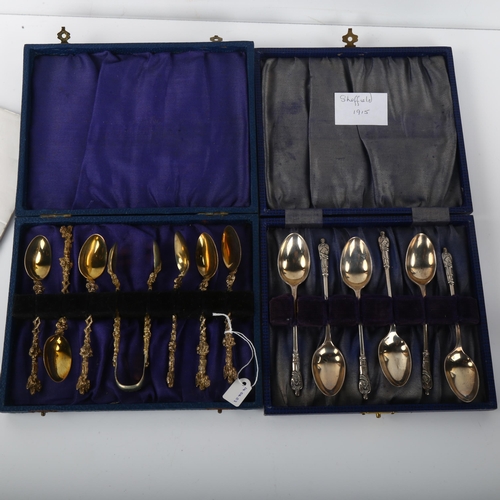 1393 - 2 cased sets of silver Apostle teaspoons and sugar tongs, including Sheffield 1888 and 1915