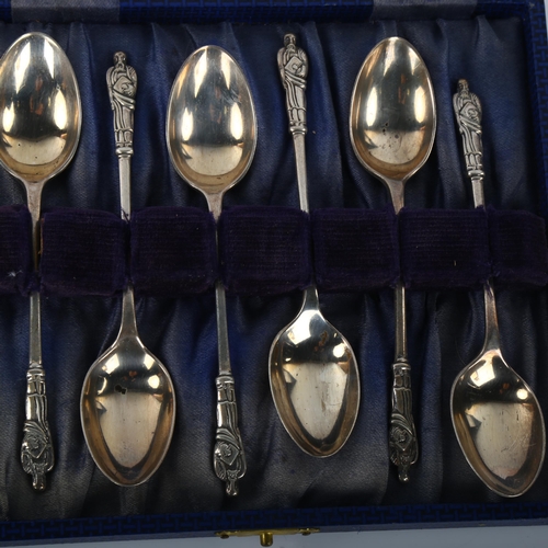 1393 - 2 cased sets of silver Apostle teaspoons and sugar tongs, including Sheffield 1888 and 1915