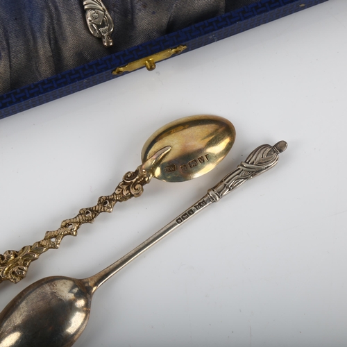 1393 - 2 cased sets of silver Apostle teaspoons and sugar tongs, including Sheffield 1888 and 1915