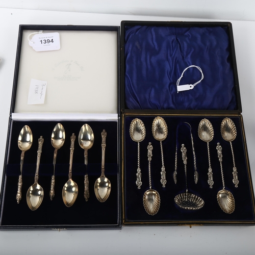 1394 - 2 cased sets of silver Apostle teaspoons, including Birmingham 1896 and 1938