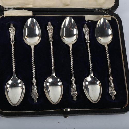 1395 - 2 cased set of 6 silver Apostle teaspoons, including Birmingham 1900 and 1933