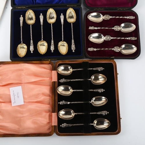 1396 - 3 cased sets of silver Apostle teaspoons, including London 1875, Birmingham 1892 and 1910