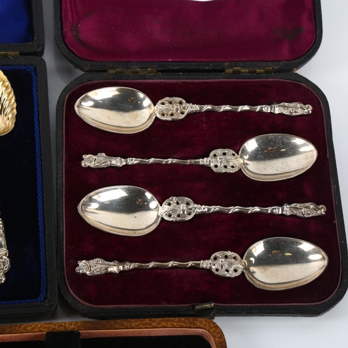 1396 - 3 cased sets of silver Apostle teaspoons, including London 1875, Birmingham 1892 and 1910