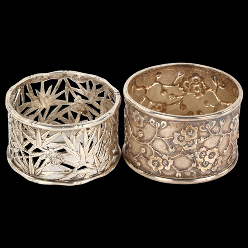 1403 - 2 Chinese export silver napkin rings, maker's include Hung Chong and Wang Hing, circa 1900, diameter... 