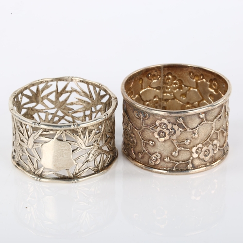 1403 - 2 Chinese export silver napkin rings, maker's include Hung Chong and Wang Hing, circa 1900, diameter... 