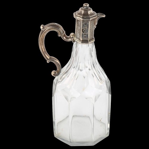 1410 - A George I/II silver-mounted cut-glass cruet bottle, in Regency style, possibly by Paul De Lamerie, ... 